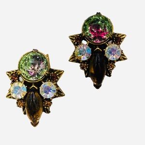 Vintage Florenza Watermelon Rhinestone Clip Earrings